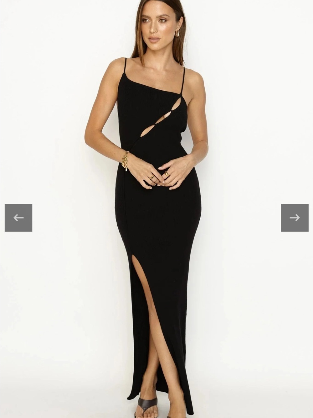 SNDYS PETRA MAXI DRESS Black Cutout Slip Dress NWT size XS